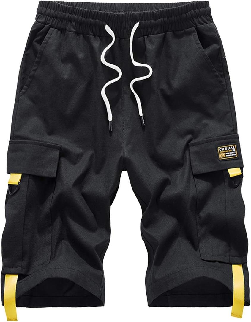 Vcansion Men's Casual Cotton Loose Fit Lightweight Multi-Pockets Cargo Shorts (38, #01black)