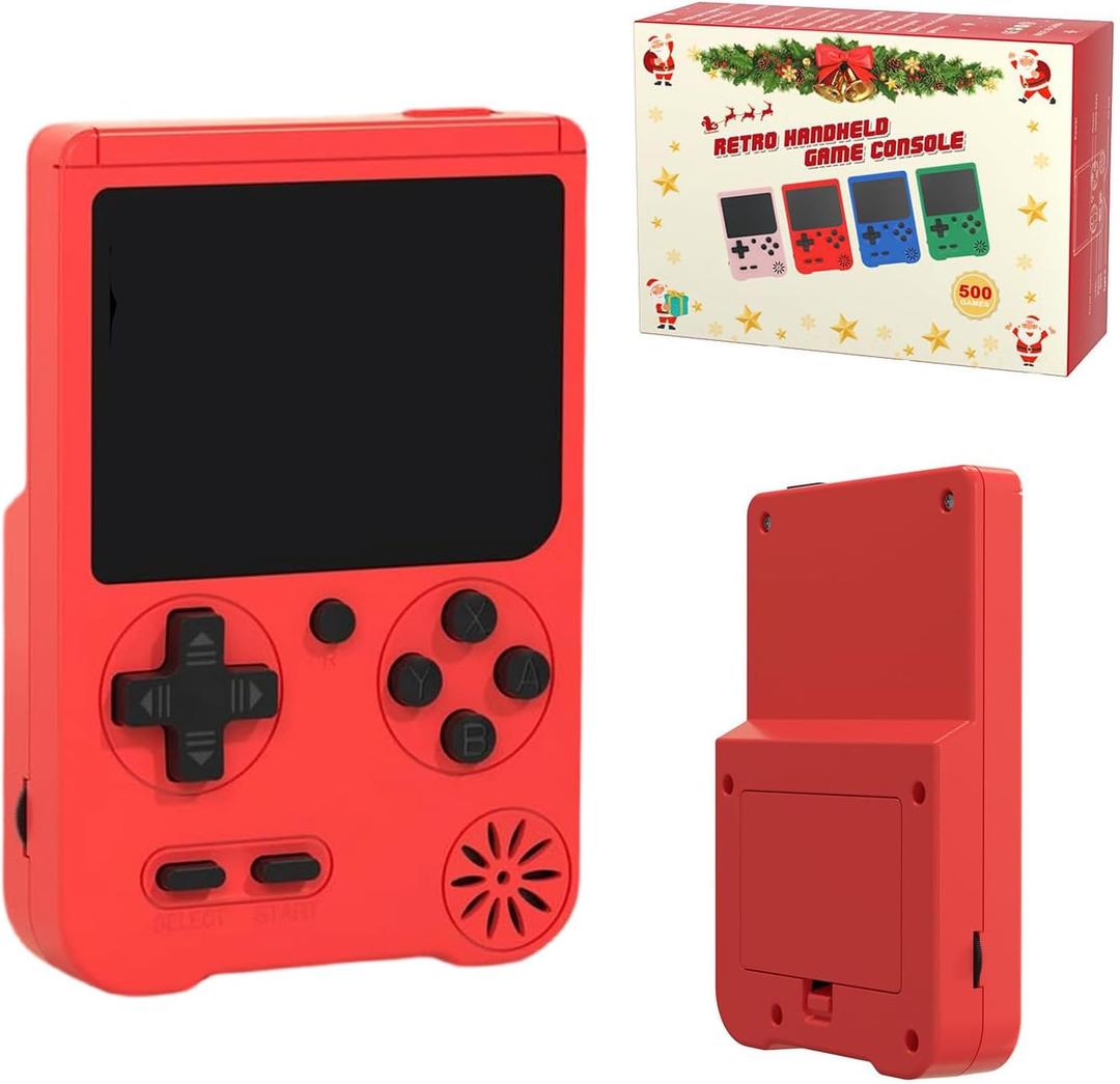 Handheld Games Console, Built-in 500 Video Games, Portable Video Gaming Player with 3.0 Inch lPS ScreenRechargeable Retro Electronic Gaming System, Pocket Mini Arcade (Red)