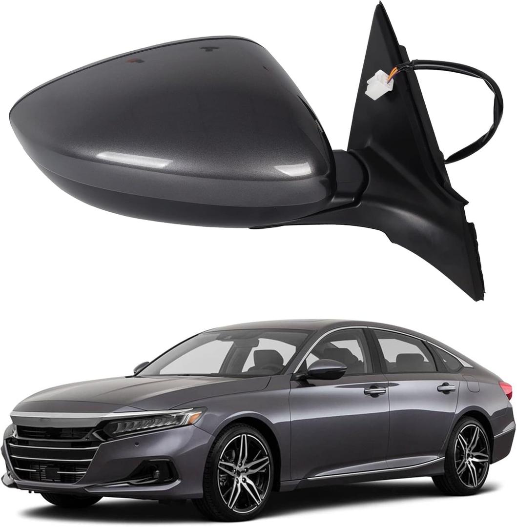 Dasbecan Right Passenger Side Mirror Assembly Compatible with Honda Accord LX Sport 1.5T 2018-2025 Power | Non-Heated | Gray Repalces# HO1321328 76208-TVA-A02, Modern Steel Metallic-3Pins