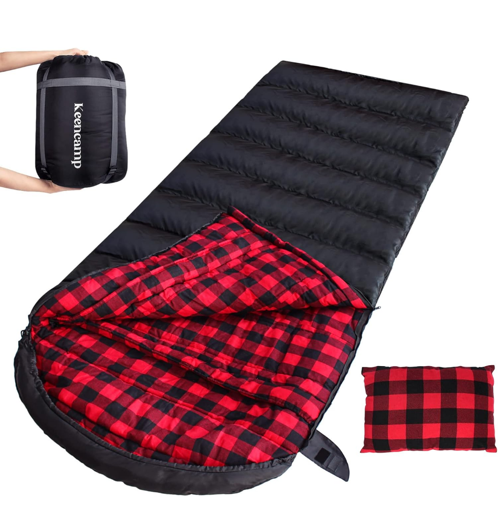 0 Degree Sleeping Bag Cotton Flannel Winter Cold Weather for Adults XXL Sleeping Bag 4 Season Big and Tall with Pillow Compression Sack