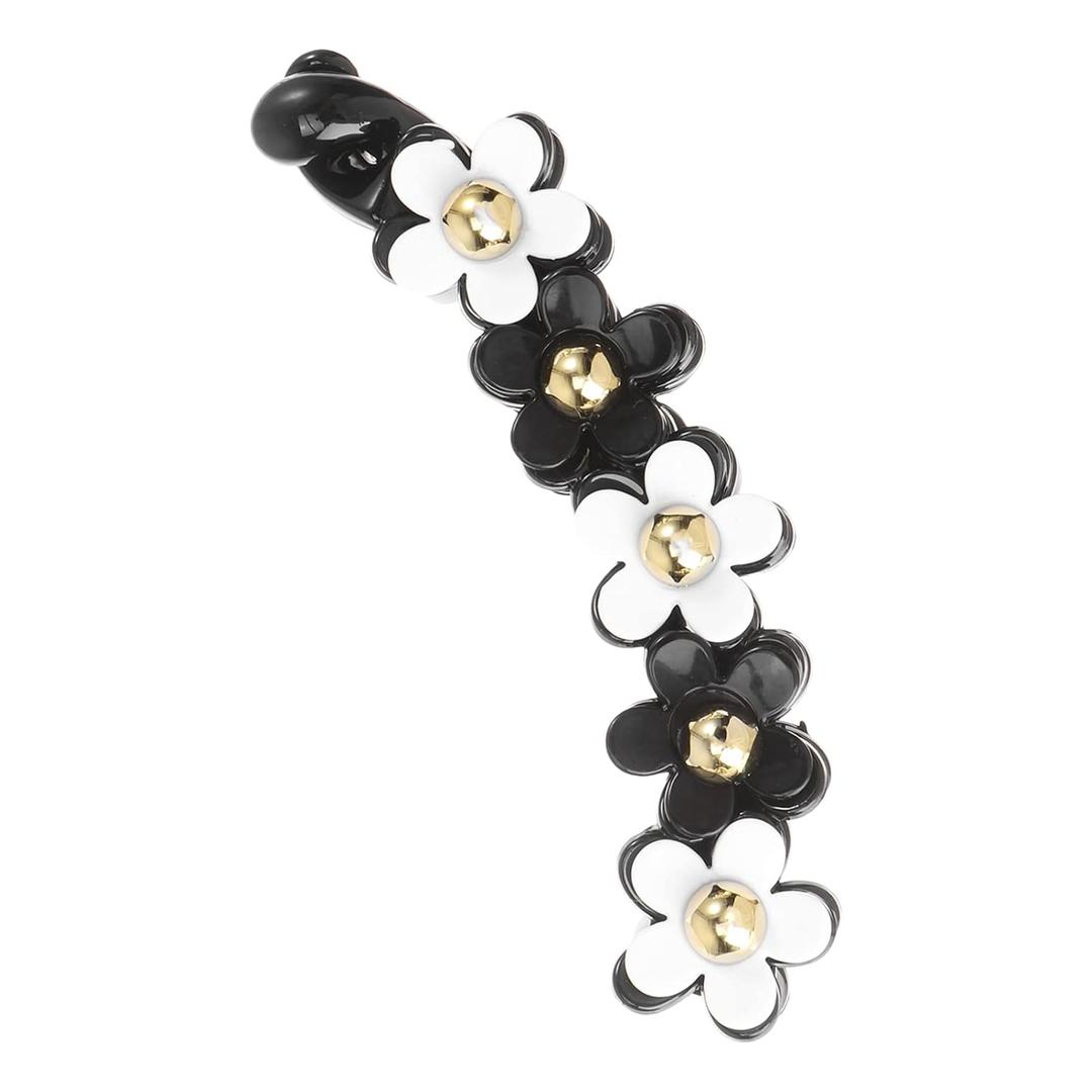 Lurrose Flower Hair Clip Banana Barrette Toothed Hair Claw Acrylic Floral Ponytail Holder Strong Tension Accessory for Women Girls Party Work