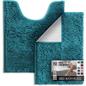 Hearth & Harbor Bathroom Rugs, Chenille Bath Mat - Machine Washable Bath Mats for Bathroom Non-Slip Backing Rubber, Quick Dry Bathroom Mat - Hunter Green Bath Rug, 17x24-20x24 (Teal)