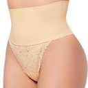 HBselect Tummy Control Thong Shapewear for Women Seamless Shapewear Thong Sexy Panty with Lace Body Shaper Underwear Beige