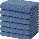 Homaxy 100% Cotton Terry Kitchen Towels(15" x 25", 6 Pack), Soft and Super Absorbent Dish Towels, 380 GSM Reusable Tea Towel with Hanging Loop, Pineapple Grid Designed, Navy Blue