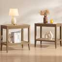 SICOTAS Rattan Nightstands Set of 2 Bedside Table - Boho Narrow End Table Living Room Set of 2 Side Table with Rattan Storage Shelves for Small Space (Reclaimed Caramel Oak)