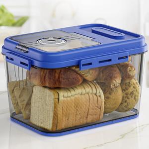 Bread Box For Kitchen Countertop, Airtight Bread Storage Container, Bread Keeper For Homemade Bread, Cookies, Cereal, Fruits, Large Blue.