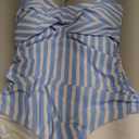 B2prity Women's One Piece Swimsuits Tummy Control Front Cross Bathing Suits Tie Back Slimming V Neck Swimwear (X-Large, Blue and White Stripe)