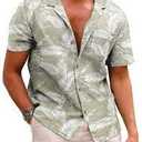 AINIKOMen's Short Sleeve Hawaiian Shirt Loose Fit, Floral Print Tropical Cruise Beach Button Down Aloha Shirt Large