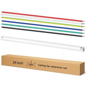 24 Inch Ceiling Fan Downrod with UL Wires,White, 1-Inch Diameter, Unthreaded