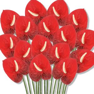 Hanaive 20 Pcs Artificial Anthurium Flowers 23.6 Inch Fake Anthurium Flowers for DIY Vase Bouquets Centerpiece Arrangements Wedding Bridal Shower Party Home Decor(Red)