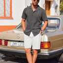 COOFANDY Guayabera Shirts for Men Cuban Short Sleeve Button Down Summer Shirts Linen Shirts (Gray, L)