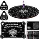 Threan Pendulum Dowsing Divination Board with Amethyst Set Wooden Spirit Talking Board Metaphysical Message Crystal Pendulum Necklace with Planchette for Wiccan Supply(Moth Style)