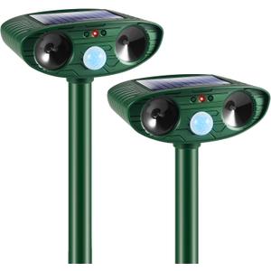 Solar Animal Repellent, Ultrasonic Animal Repeller Outdoor Waterproof with Motion Sensor, Effective Against Cat, Squirrel, Deer, Dog, Raccoon, Skunk, Coyote Deterrent for Yard Garden Protection, 2 Pack