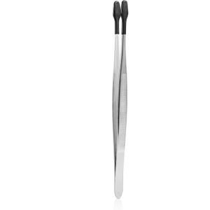 2pcs Tweezers with Rubber Tips, Silicone Straight Flat Tipped Tweezers Stainless Steel Gem Stamp Tweezers Non-Slip Long Crafting Precision Tweezers Tools for Bead Crafts Jewelry Making(Black)