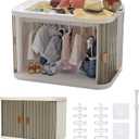 Doll Wardrobe Storage Box, Foldable Doll Closet with 10 Hangers and Rod for 15/17cm Doll Clothes Stackable Organizer Cabinet with Dust-Resistant Cover and Display Shelf (Transparent Grey)