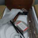 Fiqevs Wood Tripod Floor Lamp with Shelf & LED Bulbs, Mid-Century Modern Standing Lamp with Wooden Shelf & Linen Shade for Living Room, Bedroom, Office