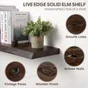 Floating Shelves Set of 2, Solid Elm Wood Wall Shelves 36 Inch - Invisible Bracket Mount for Living Room, Bedroom, Kitchen, Bathroom - Brown