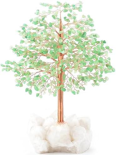 MASGEMES Green Aventurine with Crystal Quartz Base,Gemstone Crystal Tree of Life,Feng Shui Decor Bonsai Money Tree,Healing Crystals Positive Energy-Good Luck Spiritual Gift, 10''-11''