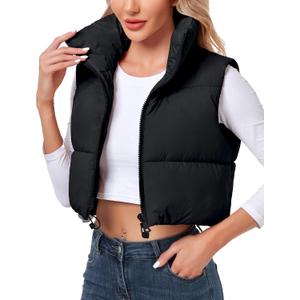 Polu Women's Cropped Puffer Vest Jacket Sleeveless Winter High Stand Collar Lightweight Vest for Women with Zip Gilet (XS)