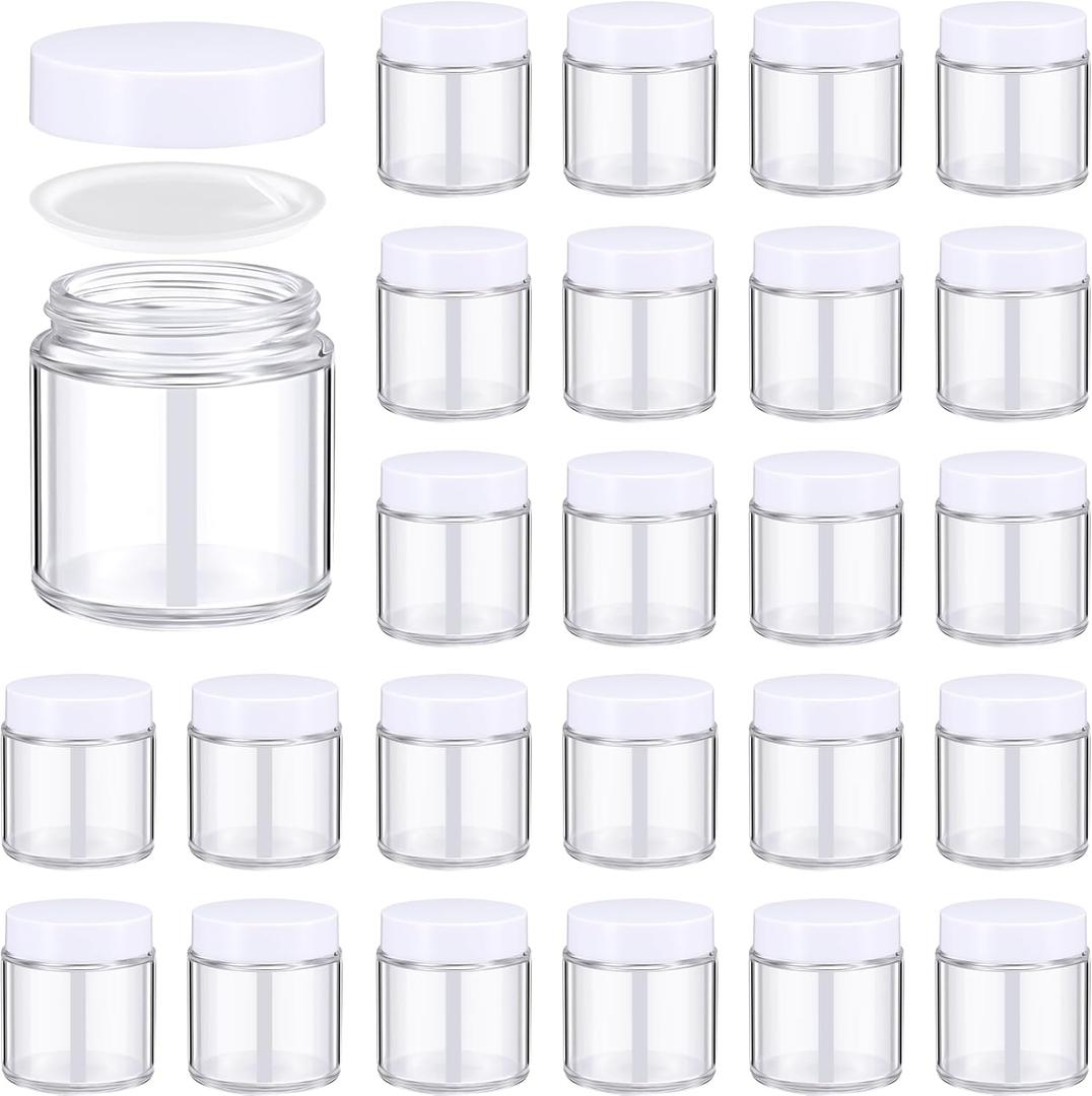 Norme 24 Pcs 4 oz Glass Jars with Lids Leakproof Round Airtight Empty Cosmetic Jars with Inner Liners Lid for Storing Lotions Powder Ointments Candle Making Tins (White,Clear)