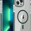 DEERLAMN Strong Magnetic Case for iPhone 15 Pro 6.1-Inch,[Compatible with Magsafe] Clear Slim Shockproof Protective Phone Cover for Women Men-Transparent+Green