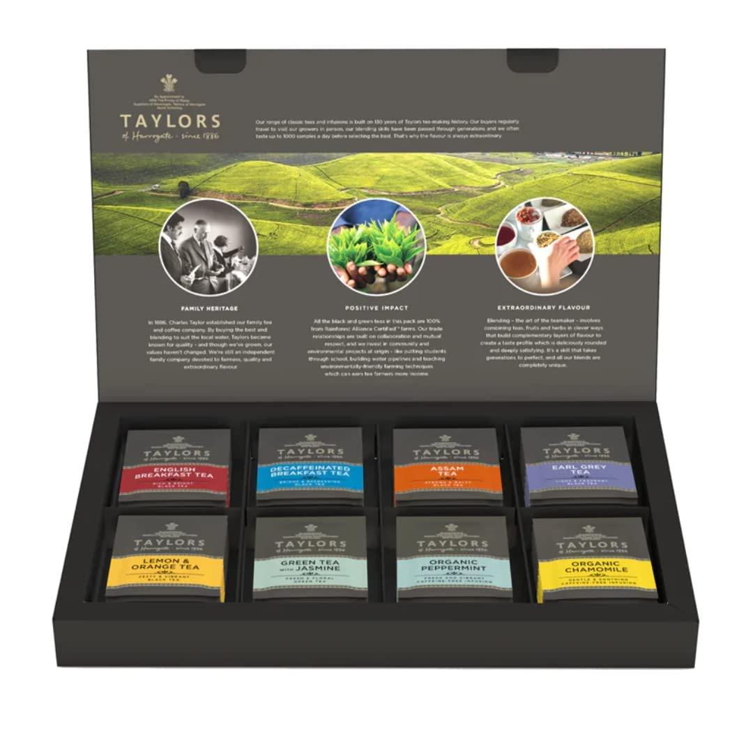 Taylors of Harrogate Assorted Specialty Teas Sampler, Variety Pack Gift Box, Individually Wrapped Bags, 48 Count (Pack of 1), Premium Black, Green & Herbal Teas, Mixed Caffeinated & Caffeine-Free Selection, 48 Teabags (EXP 02/28/27)