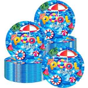 50 Pcs Pool Party Tableware Plates,Pool Party Supplies Beach Party Supplies,7"Summer Pool Party Paper Plates for Summer Beach Theme Pool Birthday Party Decorations