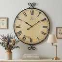 24 Inch Large Farmhouse Wall Clock, Wrought Iron Frame with Retro Gold Finish, Silent Battery Operated Wall Clocks for Living Room, Kitchen, Home Decor