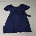 Dokotoo Women's Wrap V Neck Short Flared Sleeve Wedding Guest Dress Smocked Elastic Waist Tiered Belted Ruffle Hem Mini Dress M, Dark Blue