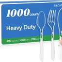 SACATR 1000 Count Plastic Silverware Heavy Duty -400 Forks,400 Forks,200 Knives,BPA-Free,Heat Resistant Disposable Plastic Spoons Bulk, Premium Cutlery for Parties, Events and Everyday Use