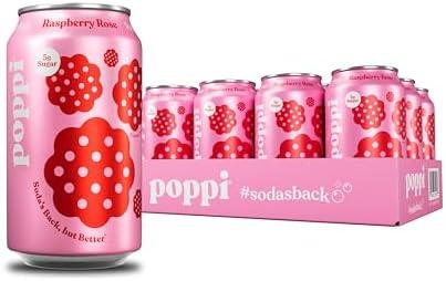 Poppi Sparkling Prebiotic Soda Beverage with Apple Cider Vinegar, Seltzer Water and Fruit Juice, Raspberry Rose Flavor, 11 oz, Pack of 11, Packaging May Vary  BB Dec 10, 2026