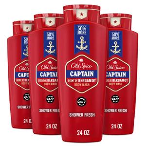 Old Spice Refreshing Body Wash for Men, 3X Defense, 24/7 Shower Fresh with Long Lasting Scent, Red Collection, Captain with Bergamot Scent, 24 oz (Pack of 4)