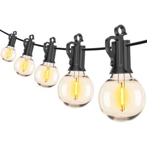 Brightown Led String Lights Outdoor 100Ft Waterproof G40 Patio Lights with 104(4 Spare) Led Shatterproof Bulbs, Led Globe Hanging Lights for Porch Bistro Balcony Backyard Decor, E12 Socket, 2200K (Black)
