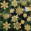 36pcs Gold Snowflake Ornaments Christmas Tree Decorations, Glitter Plastic Snow Flakes Christmas Ornaments in 5 Patterns for Tree Garland Indoor Outdoor Winter Wonderland Decor