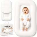 Baby Lounger for Newborns 0-24 Months, Soft Breathable Cotton Infant Support Cushion for Tummy Time & Play, Portable Tummy Time Mat, Baby Essentials -White (Cover Included