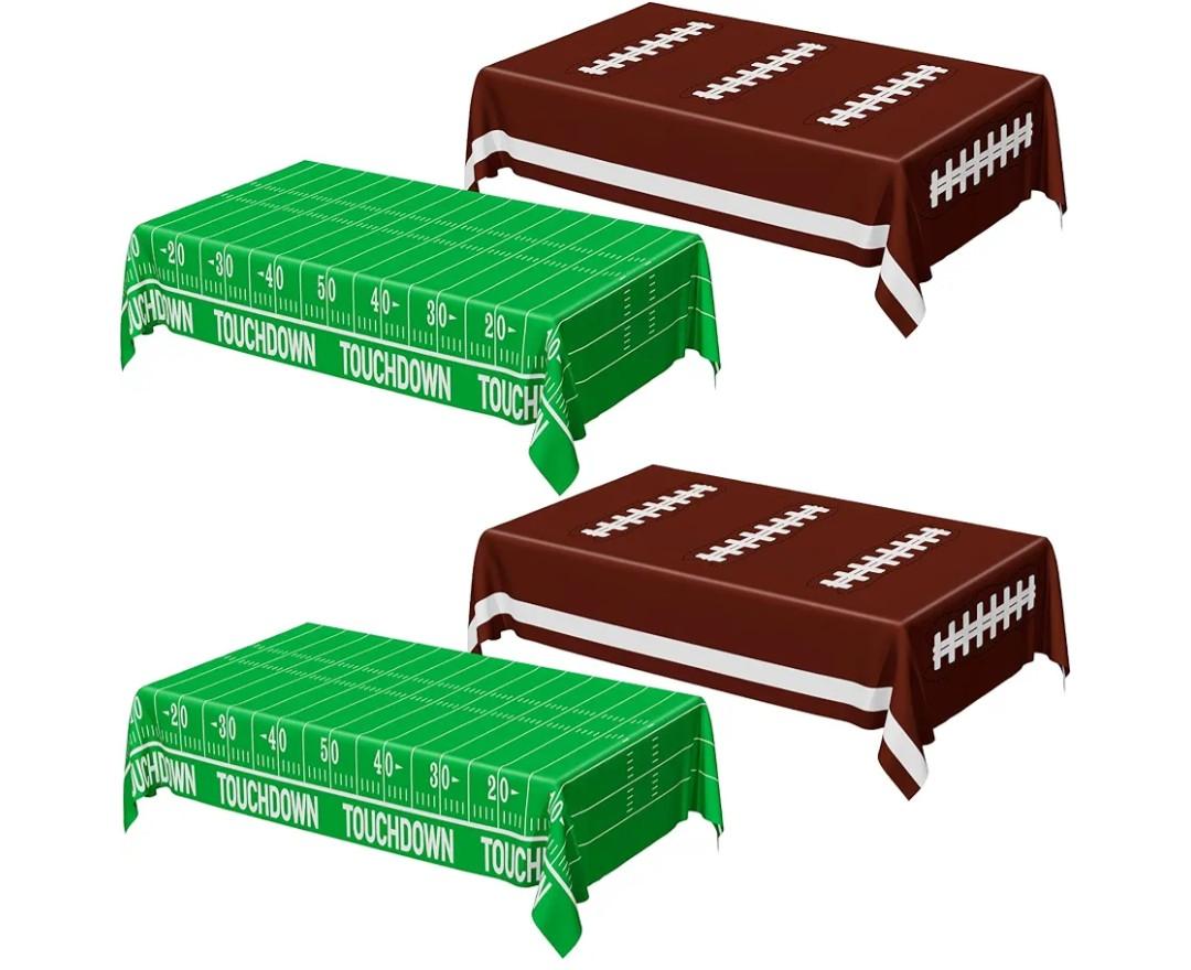 QZYL Football Party Supplies, Disposable Football Tablecloth, 4 PCS Table Cloth with 2 Styles, Touchdown Theme Tablecloths, Plastic Table Runner for Game Day Party Decorations