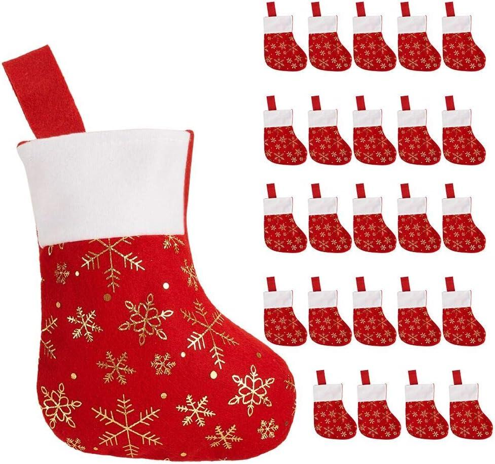CCINEE 24PCS Christmas Stockings Decoration Snowflakes Stocking Red Fannel Faux Fur Xmas Stockings for Home Decor Fireplace