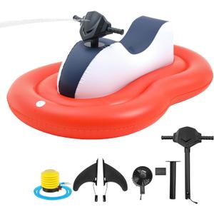 Motorized Pool Float for Adult, Motorcycle Inflatable Pool Lounger Chair River Tube Floating with Pusher Handles Cup Holder and Pump Waterproof for Party Beach Lake Outdoor, 62.9 x 37.4"