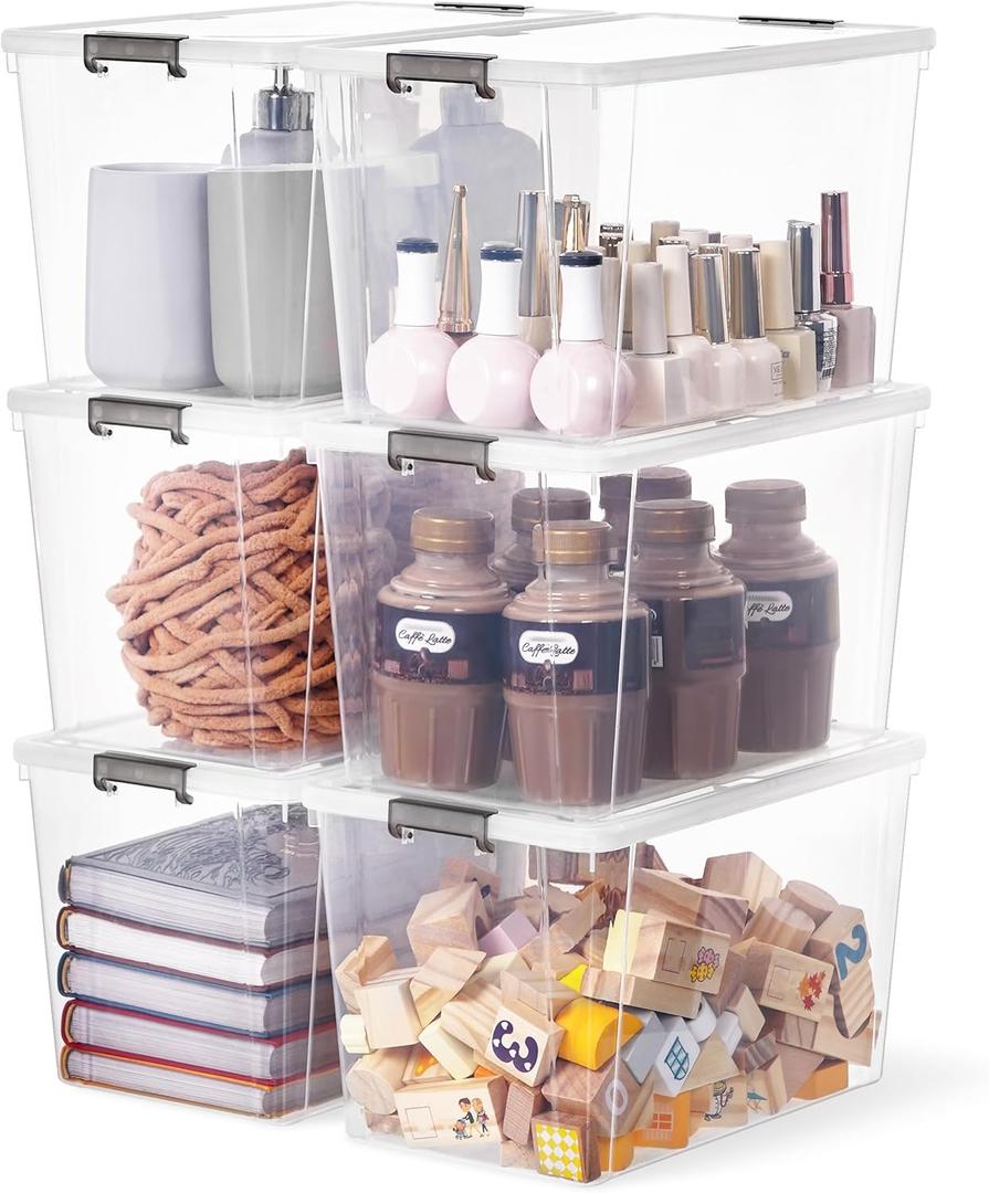 Citylife 7.8 QT 6 Pack Small Storage Bins Plastic Storage Container Stackable Box with Lids for Organizing, Clear White