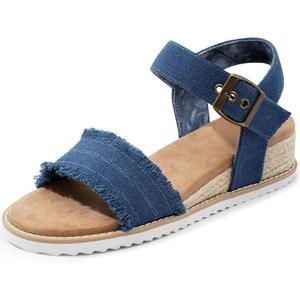 Dodow Womens Espadrilles Wedge Sandals Closed Toe Mid Heel Ankle Strap Dress Sandals (9, Blue)