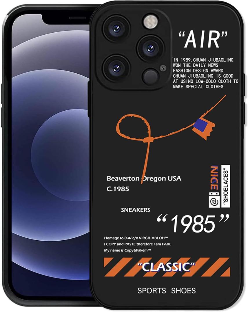 Cool Sports Style Compatible with iPhone 13 Pro Max Case, Slim TPU Creative Black White Letters Design Phone Case with Camera Protection for Men Boys Girls 6.7 inch Black