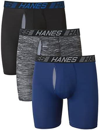 Hanes Men's Anti-Chafing Underwear, 3 Pairs, Cool & Breathable Cotton Pouch Underwear, Moisture-Wicking Boxer Briefs S