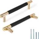 Knurled Cabinet Pulls 6 Pack, 6 Inch Long Cabinet Handles Metal Door Pulls, Kitchen Drawer Pull Knurled Dresser Handles - 5" Hole to Hole, Black & Gold