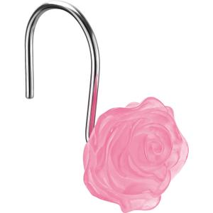 Pink Rose Shower Curtain Hooks Decorative Flowers Glow in The Dark Pretty Floral Themed Bathroom Decor