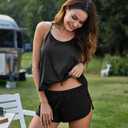 Ekouaer Silk Pajamas Set for Women Satin Backless Lingerie Pjs Cami Top and Shorts Nightwear (Large, Black)