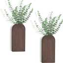 Dahey Wood Wall Vase Planter with Artificial Eucalyptus, 2 Pack Hanging Planter for Indoor Fake Plants Modern Boho Farmhouse Wall Art Decor for Bathroom Bedroom Kitchen Office Home Decoration, Brown