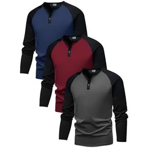 PureChapter 3 Pack Boys Long Sleeve Athletic Shirts Color Blocked Casual Baseball Shirts for Boys Size 7-8Y