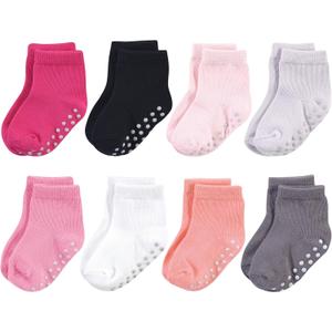 Touched by Nature Unisex Baby Organic Cotton Socks with Non-Skid Gripper for Fall Resistance (12-24 Months, Solid Black Pink)