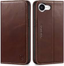 SHIELDON Case for iPhone 17e&16e 6.1", Genuine Leather Wallet RFID Blocking Credit Card Holder Folio Magnetic Kickstand Shockproof Full Protection Cover Compatible with iPhone 16e - Pebbled Khaki