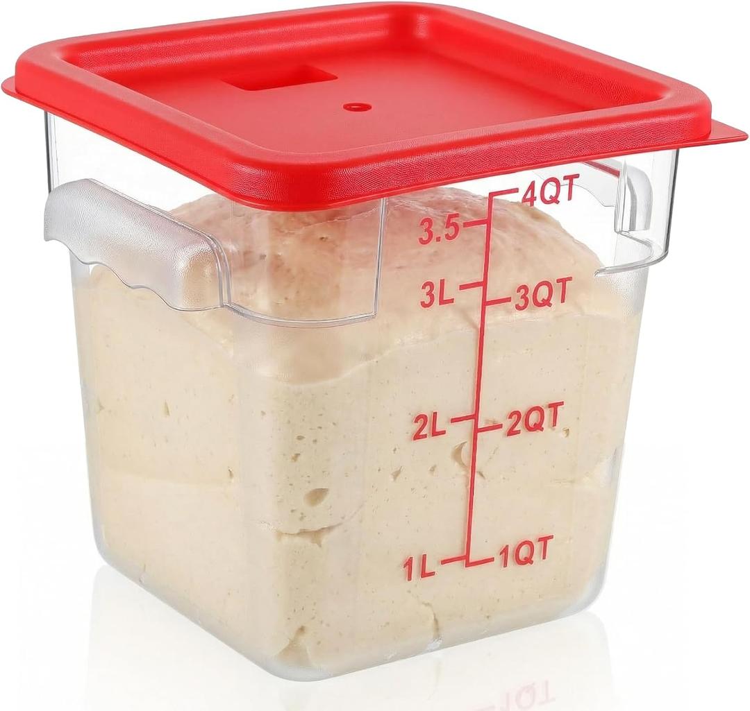 Ziliny 1 Pcs 4 Qt Square Food Storage Container with Lid, Clear Plastic Container with Lid and Scale in Red, Kitchen Organization Set for Home Kitchen, Restaurant Meal Prep (Red)